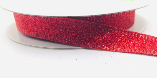 10 Yards - 5/8” Wired Red Glitter Ribbon