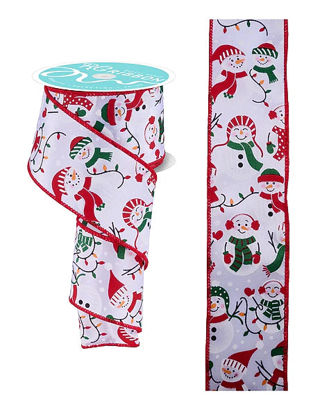 Wired Winter Snowmen on White Ribbon-2.5”x10 Yards