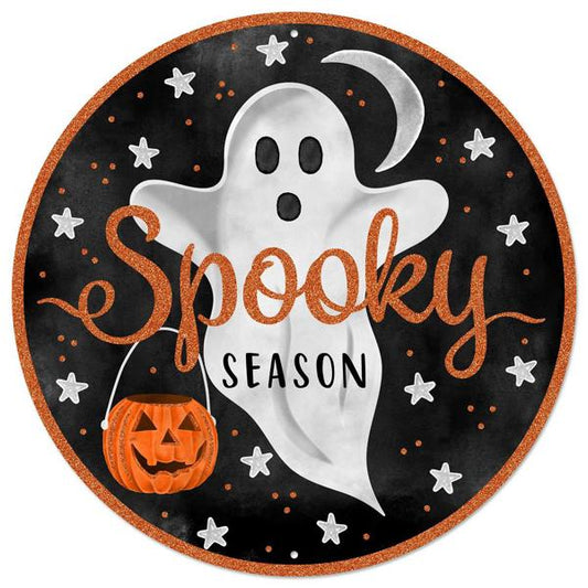 12” Round Metal Spooky Season Wreath Sign