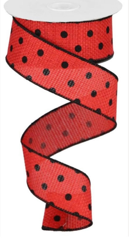 Wired Red with Black Polka Dots Ribbon- 1.5”x10 Yards