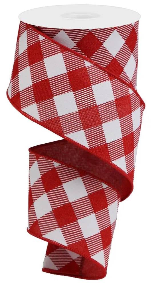 10 Yards - 2.5" Wired Red and White Cross Stripe Ribbon - Everyday Ribbon - Summer Ribbon