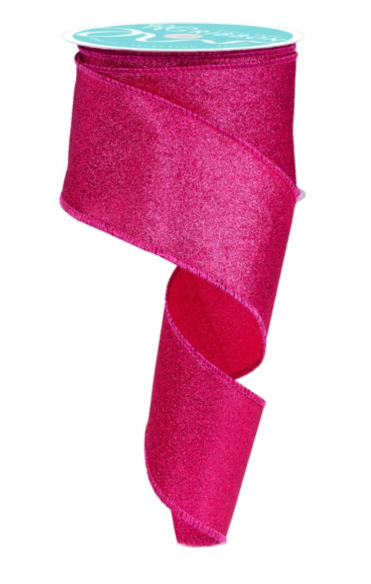 10 Yards - 2.5” Wired Hot Pink Shimmer Glitter Ribbon
