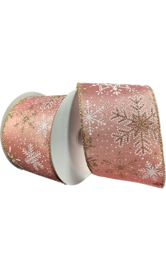 Wired Rose Gold Metallic Snowflakes Ribbon-2.5”x10 Yards