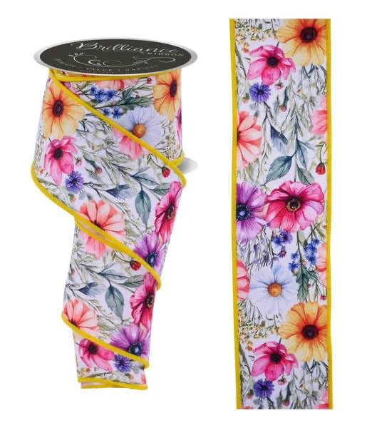 Wired Mixed Wildflowers Ribbon-2.5”x10 Yards