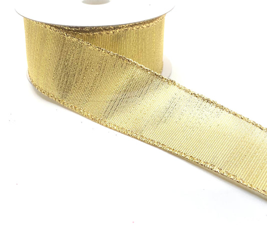 10 Yards - 1.5” Wired Gold Metallic Sheer Ribbon