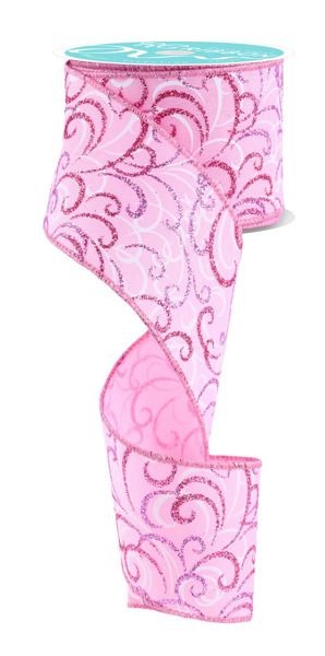 10 Yards - 2.5” Wired Pink, and White Multi Swirl Glitter Ribbon