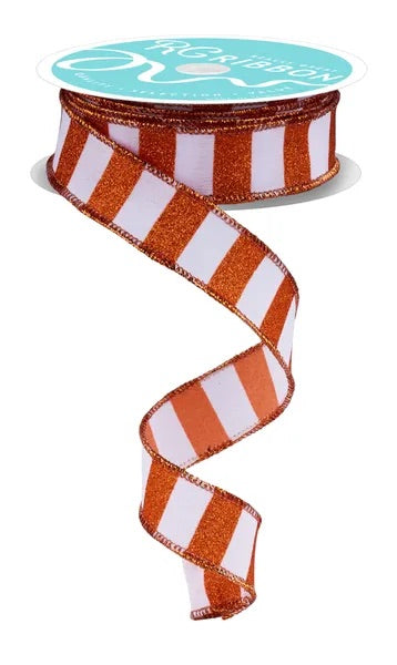 Wired Orange and White Horizontal Stripes Ribbon- 7/8”x 10 Yards