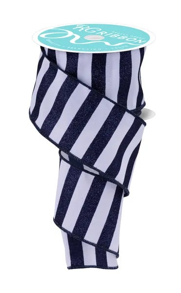 Wired Navy and White Horizontal Stripes Ribbon- 2.5”x 10 Yards
