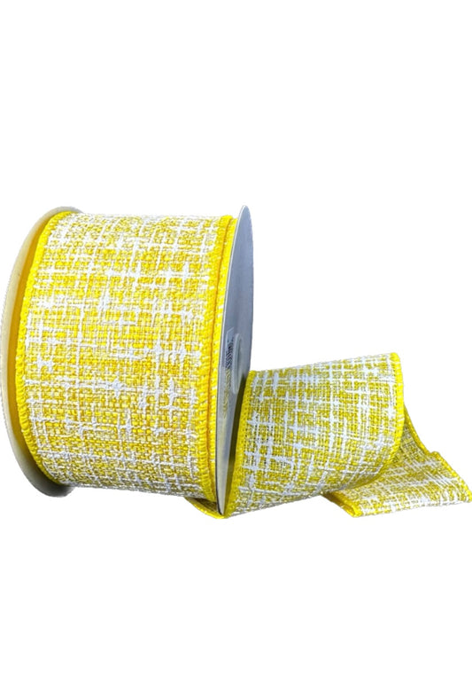 10 Yards - 2.5” Wired Yellow and White Embellished Tweed Ribbon
