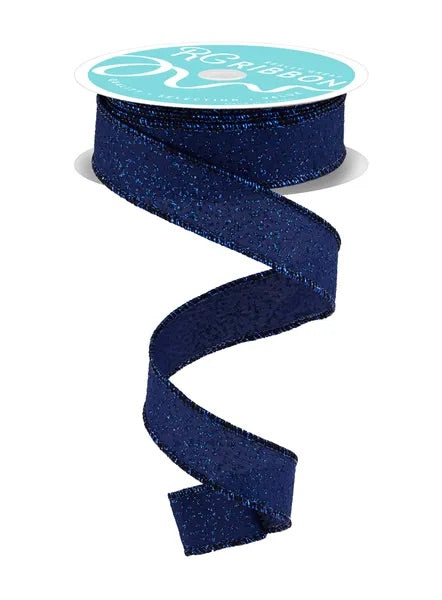 Wired Navy Irregular Spotted Glitter Ribbon- 7/8”x10 Yards