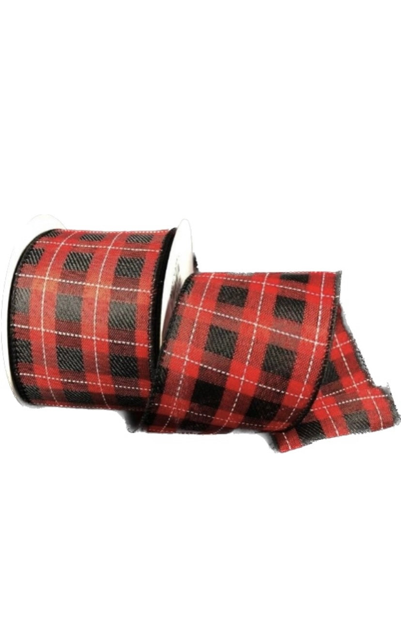 Wired Black, Red, and White Check Ribbon-2.5”x10 Yards