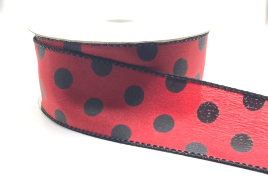 10 Yards - 1.5” Wired Red with Black Polka Dot Ribbon