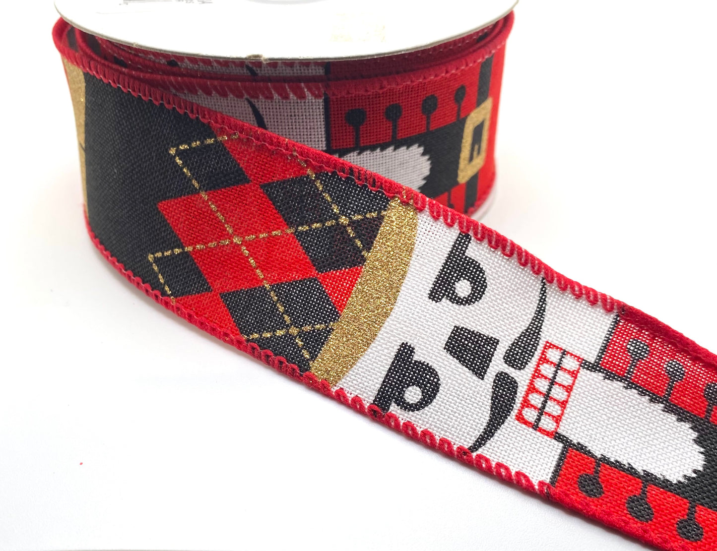 10 Yards - 1.5” Wired Christmas Nutcracker Ribbon with Gold Glitter Accent