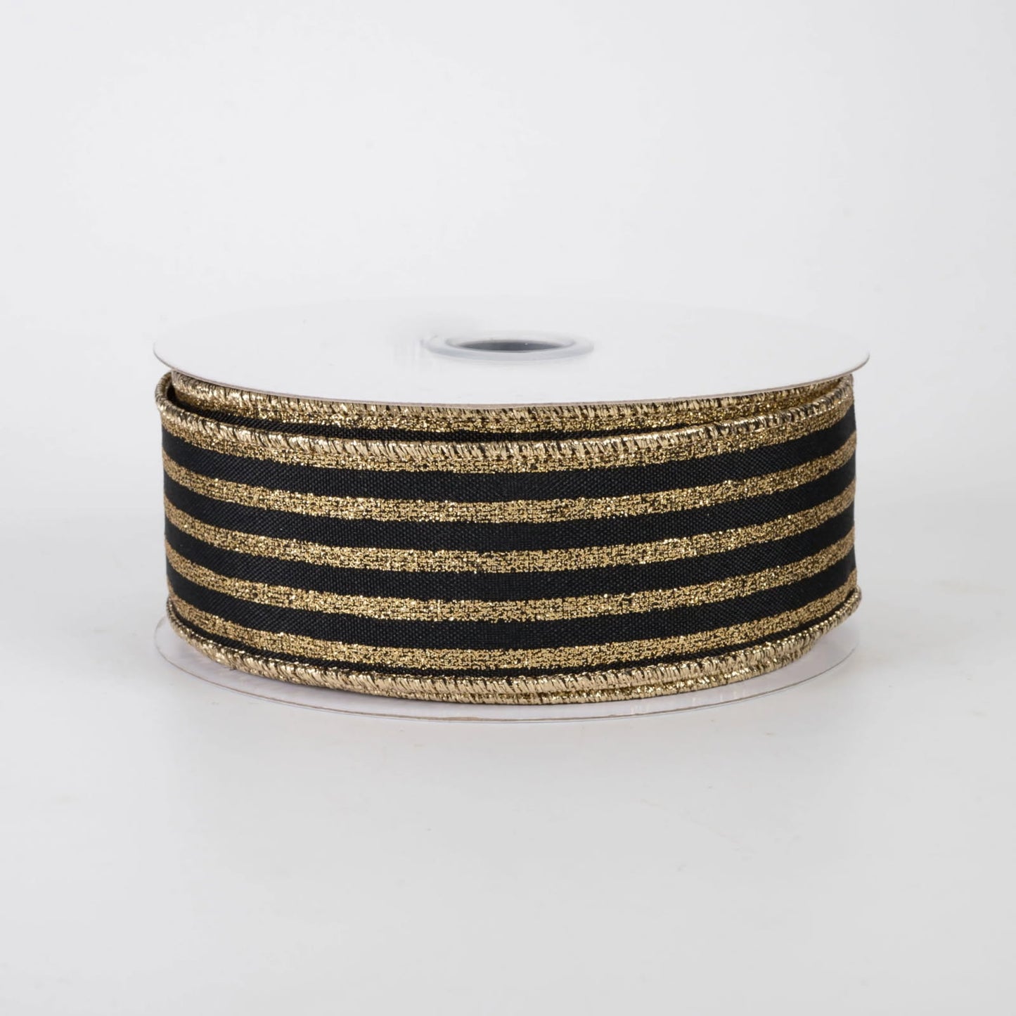 Wired Navy and Gold Vertical Stripe Glitter Accent Ribbon- 1.5”x10 Yards