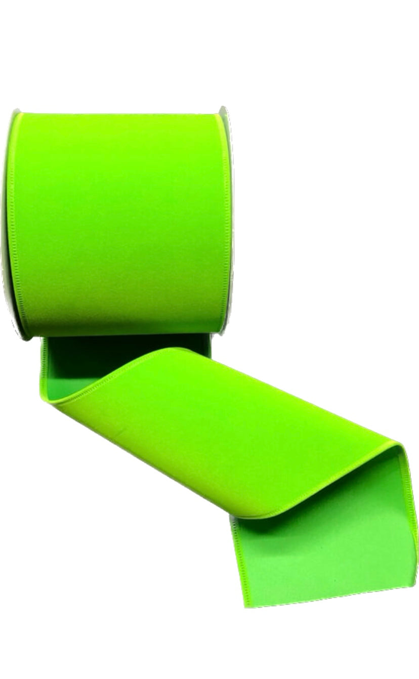 Wired Lime Flat Velvet Ribbon-4”x10 Yards