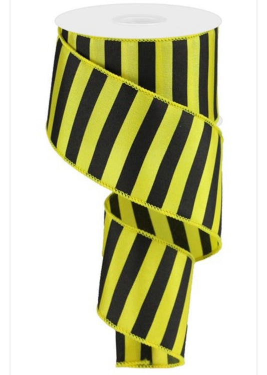 10 Yards - 2.5" Yellow with Horizontal Black Stripes Ribbon - Everyday Ribbon