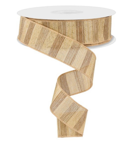 Wired Beige, Natural, and Gold Woven Metallic Lines Ribbon- 1.5”x50 Yards