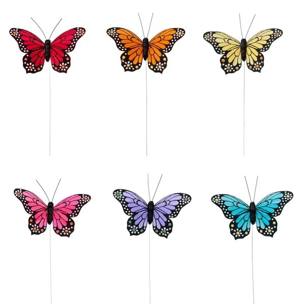 12 Count Assorted 4”W Butterflies on Wire Stem - Floral Supplies