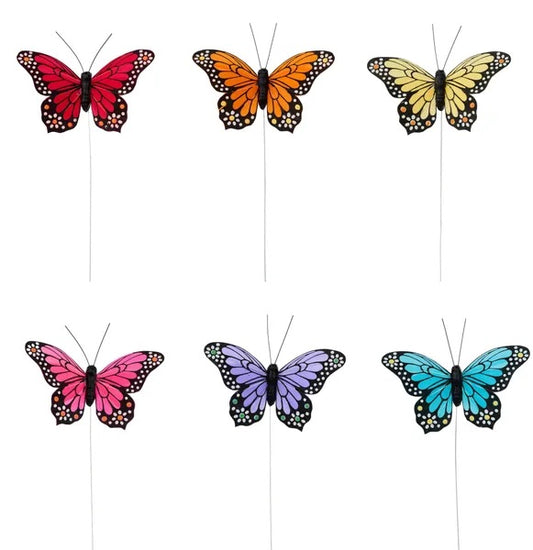 12 Count Assorted 4”W Butterflies on Wire Stem - Floral Supplies
