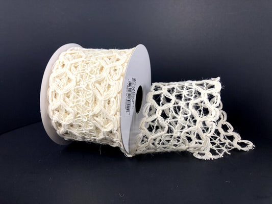 Wired Ivory Hexagon Open Weave Ribbon - Netting Ribbon-2.5”x10 Yards