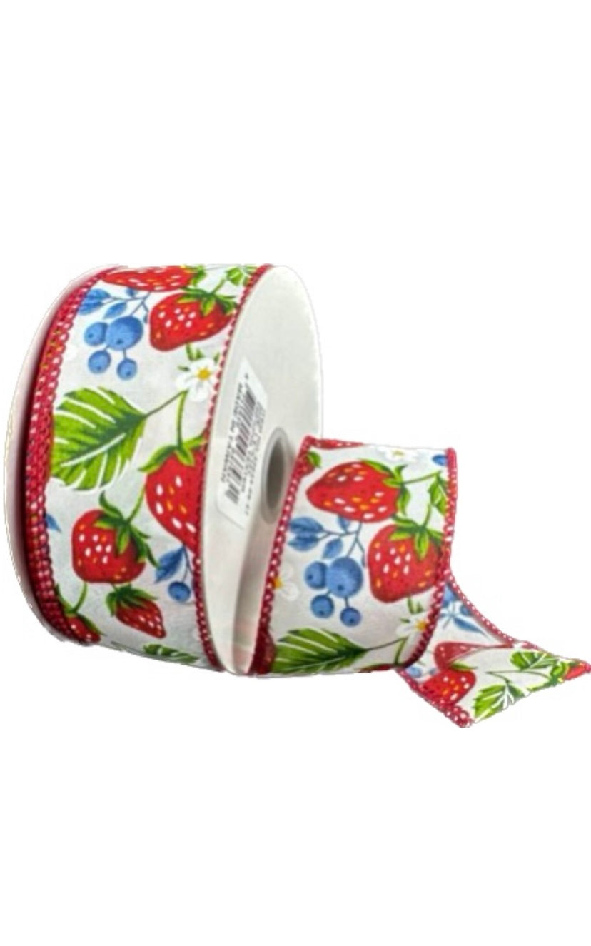 Wired White Satin Asher’s Berries Ribbon- 1.5”x 10 Yards
