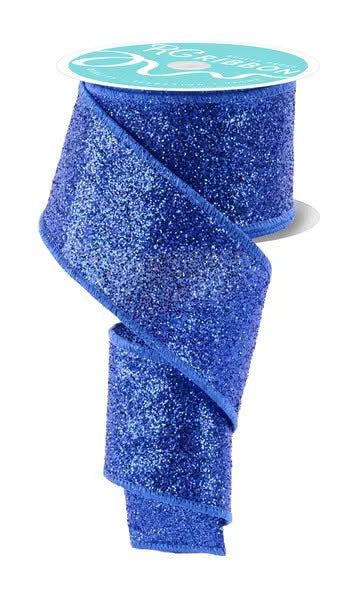 Wired Royal Blue Laser Glitter Ribbon- 2.5” x10 Yards