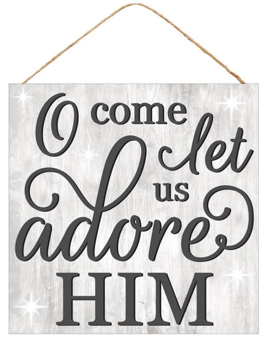 10” Square O Come Let Us Adore Him Christmas Wreath Sign