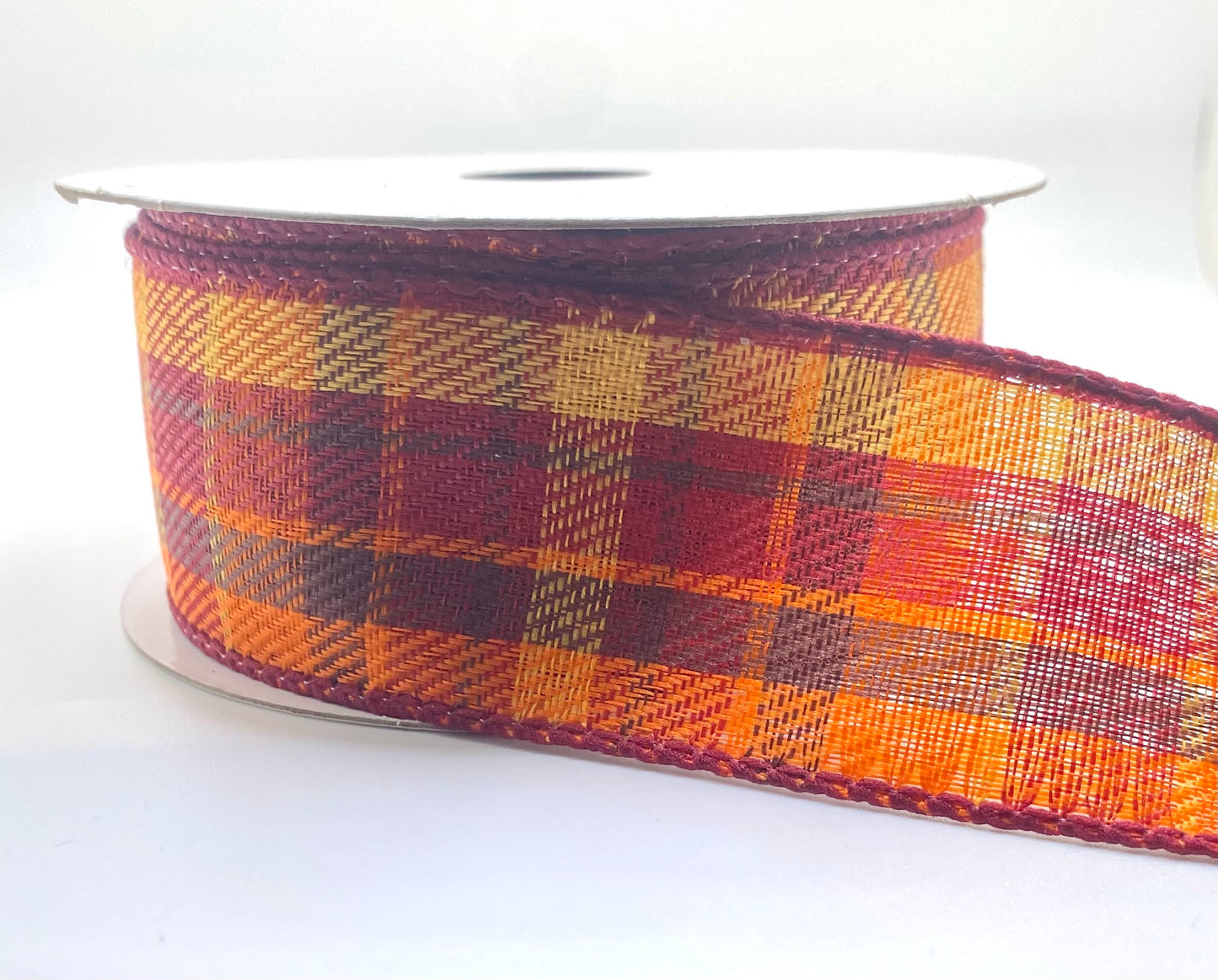 10 Yards - 1.5” Wired Orange, Red and Yellow Fall Plaid Ribbon