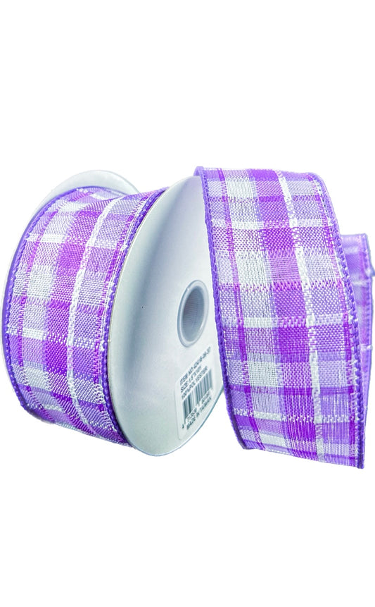 Wired Lavender and White Kentini Plaid Ribbon-1.5”x10 Yards