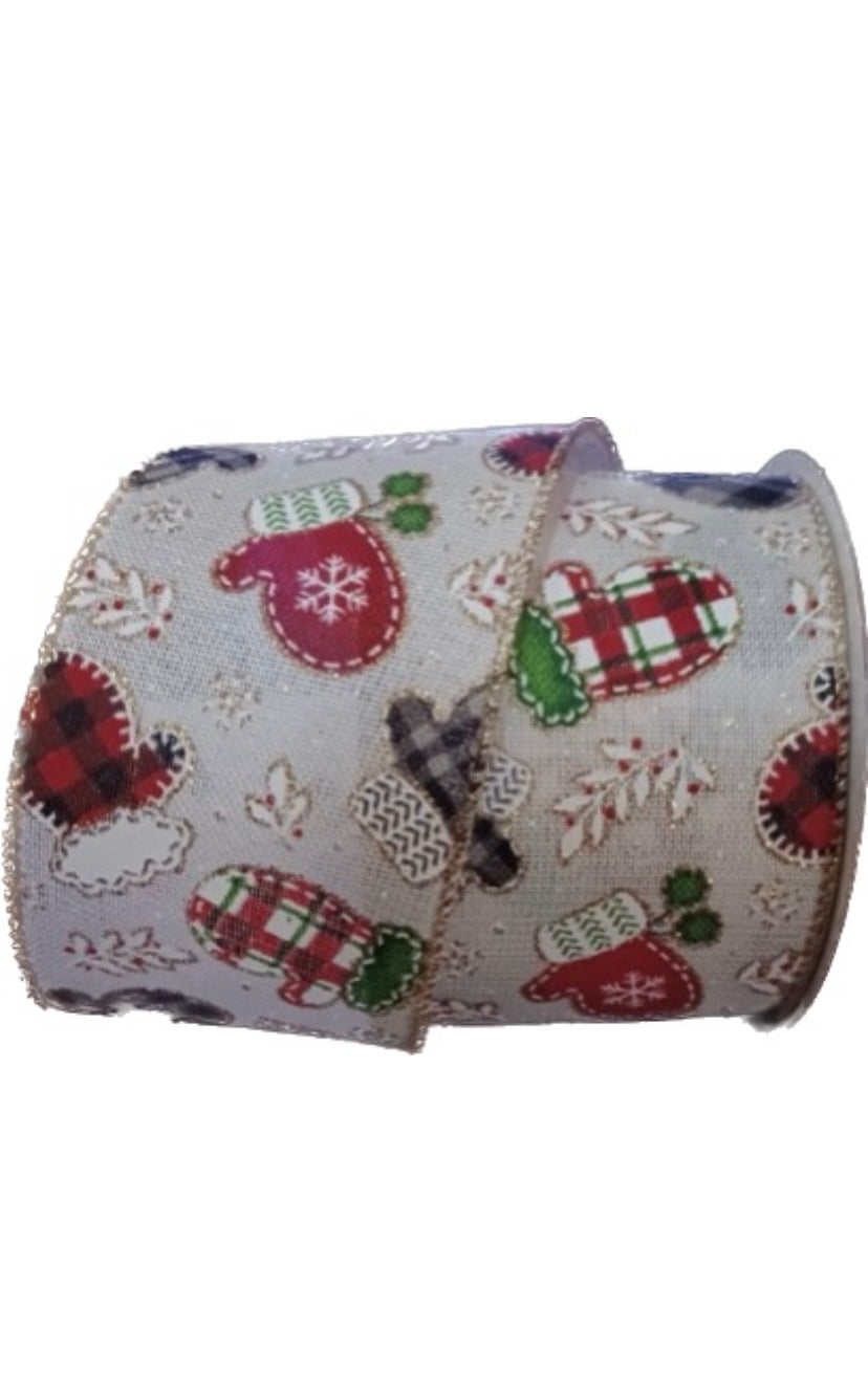 Wired Christmas Mitten Ribbon-2.5”x10 Yards