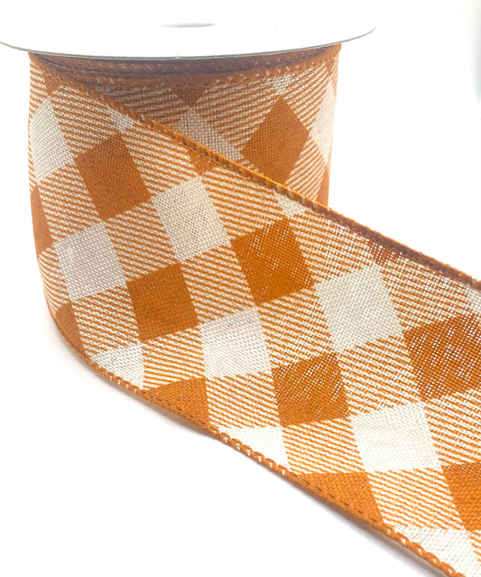 10 Yards - 2.5" Wired Light Cinnamon Brown Crème Diagonal Ribbon