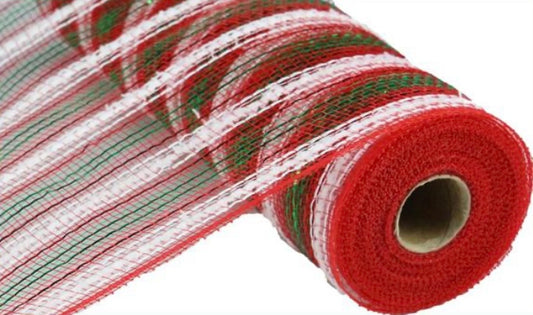 10.5 inch x 10 Yards Red, White and Emerald Snowdrift Mesh