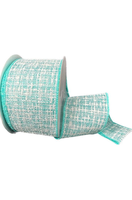 10 Yards - 2.5” Wired Light Blue and White Embellished Tweed Ribbon