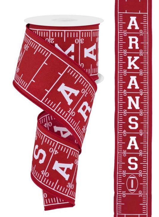 10 Yards - 2.5" Wired Arkansas Football Ribbon