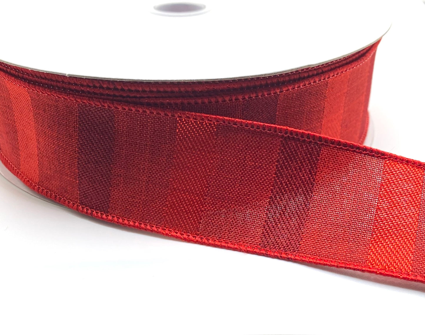 50 Yards - 1.5” Wired Red Horizontal Stripes Woven Ribbon