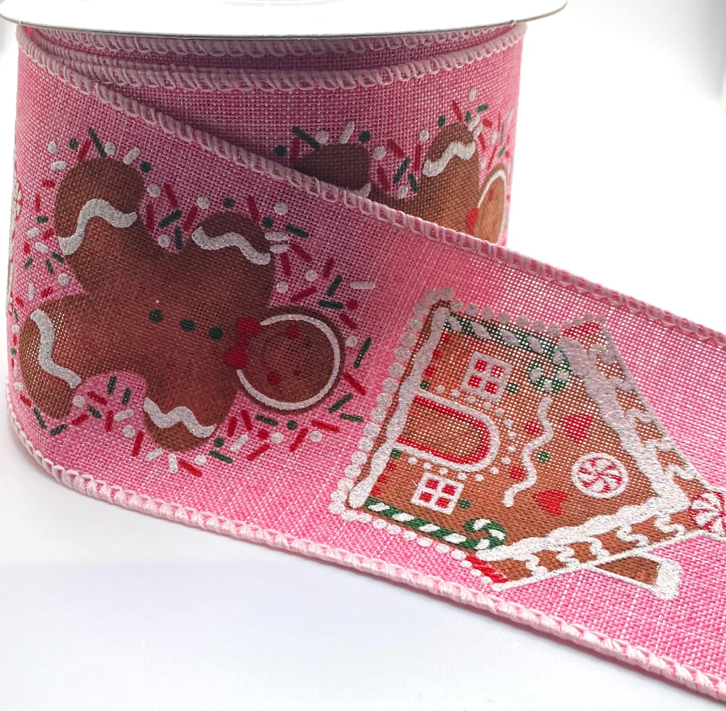 10 Yards - 2.5" Wired Gingerbread and Houses Ribbon