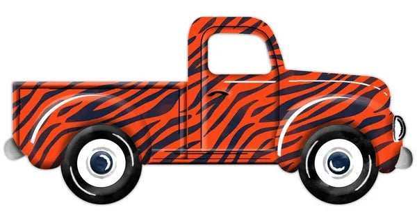 12” Metal Embossed Orange and Blue Animal Stripe Truck Wreath Sign