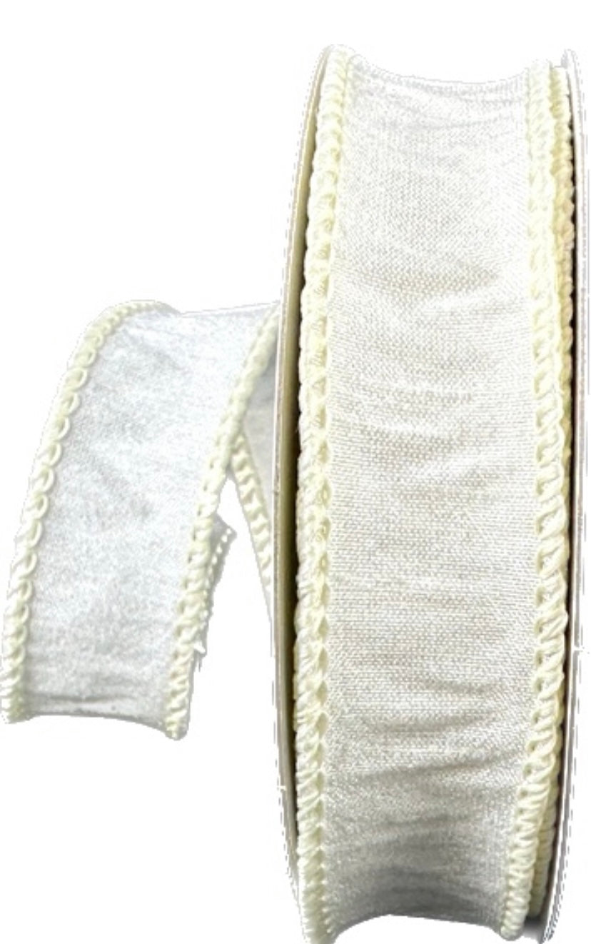 Wired Ivory Faux Dupioni Ribbon- 7/8”x10 Yards