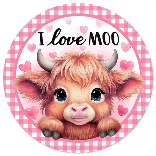12” Round Metal I Love Moo Wreath Sign