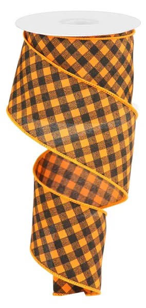 Wired Black and Orange Cross Check Ribbon - Halloween Ribbon-2.5”x10 Yards