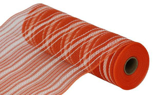 10.25 inch x 10 Yards Orange and Cream Faux Jute Farmhouse Stripe Mesh