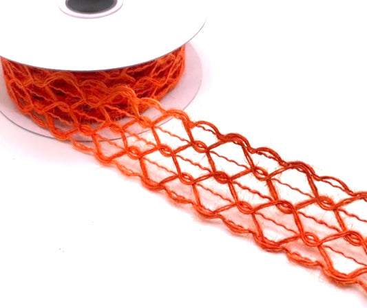 10 Yards - 1.5" Wired Orange Hexagon Open Weave Ribbon - Netting Ribbon