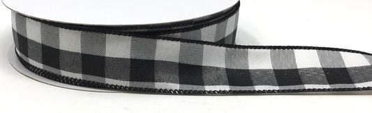 50 Yards - 1.5” Wired Black and White Check Ribbon