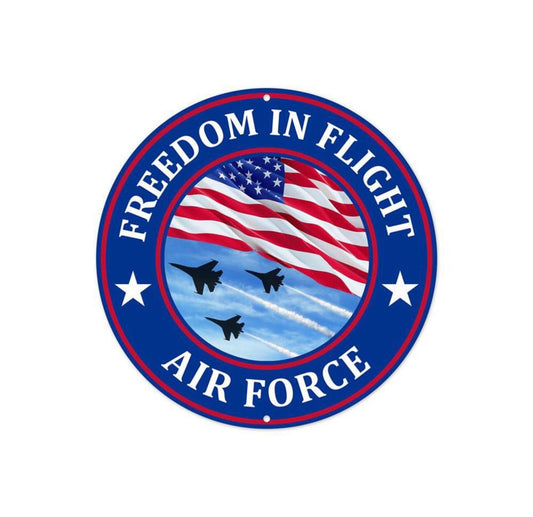 8” Round Metal Freedom in Flight Air Force Wreath Sign