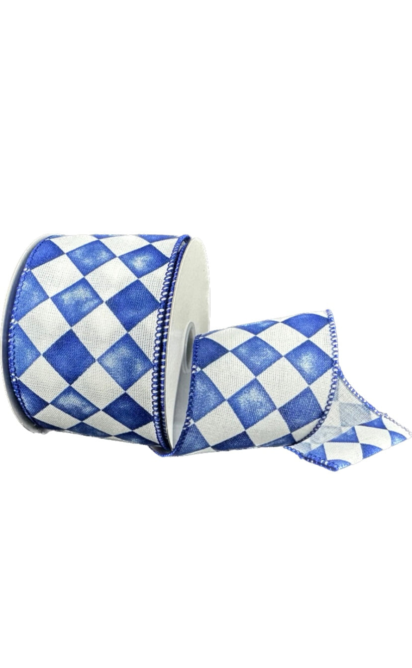 Wired Canvas Blue Tipsy Watercolor Check Ribbon- 2.5”x 10 Yards