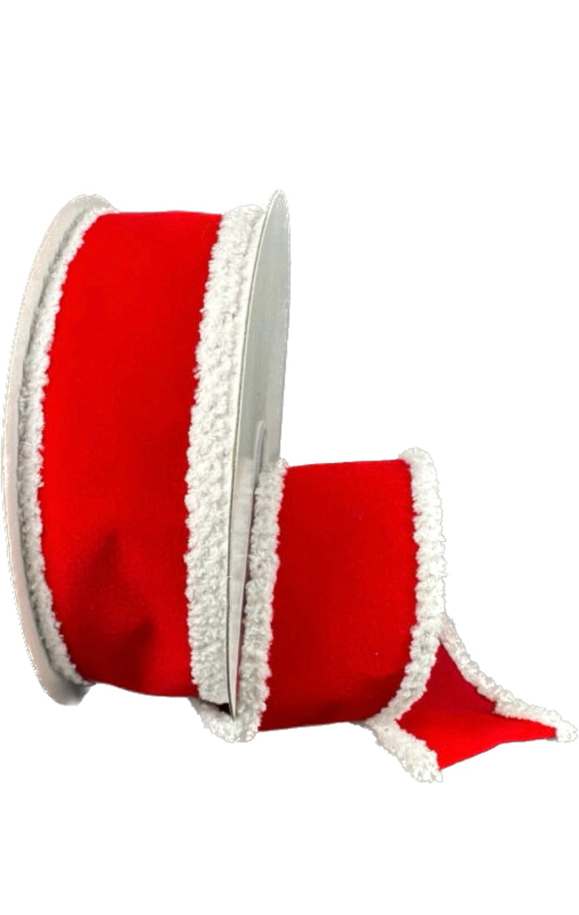 Wired Red Velvet with Super Fuzzy Edge Ribbon-1.5”x10 Yards