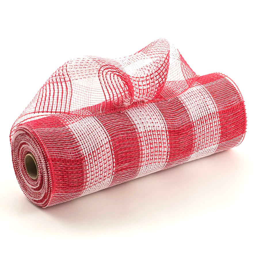 10”x 10 Yards Red and White Fabric Plaid Mesh