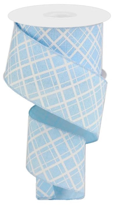 Wired Light Blue and White Cross Plaid Ribbon