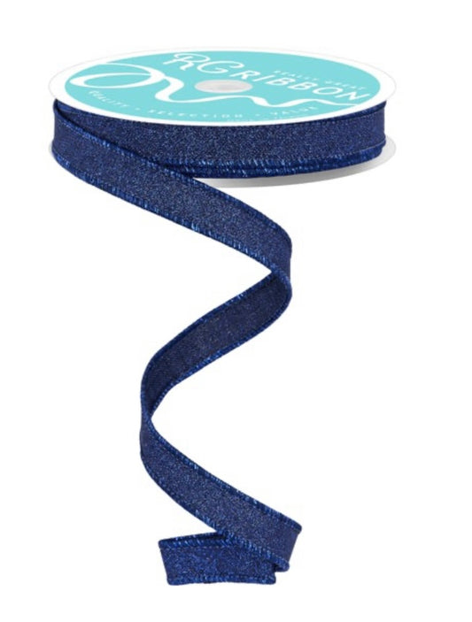 10 Yards - 5/8” Wired Navy Blue Glitter Ribbon