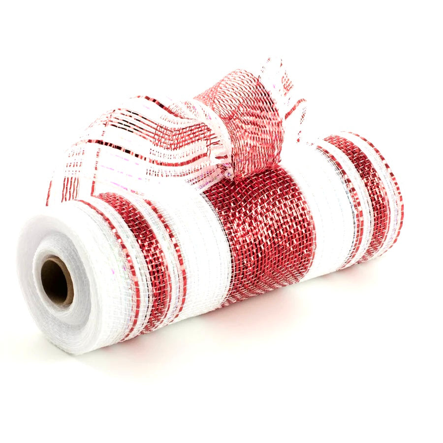 10”x 10 Yards Red and White Metallic Mesh